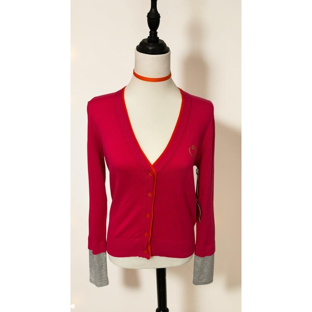 Princess Vera Wang Colorblock V-Neck Button Front Cardigan Sweater S Pink/Orange